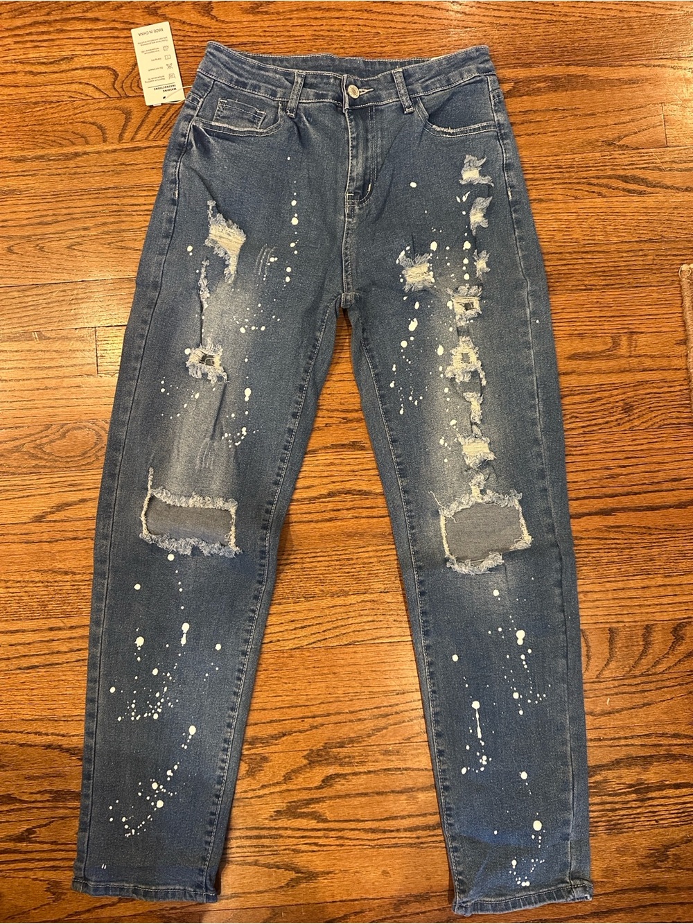 Distressed Straight Leg Women’s Jeans in Dark Blue